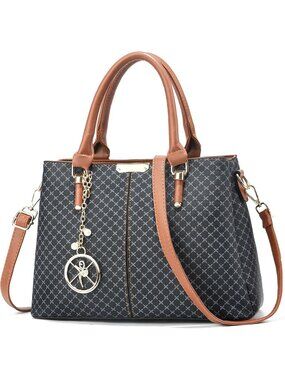 Women Black-Y Leather 3 Zipper Compartments Adjustable Long Strap Handbag